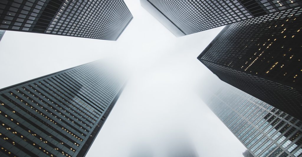 Tall city buildings all around