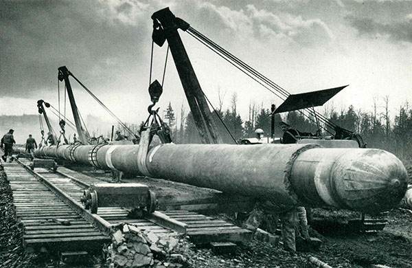 Building Trans Mountain retro image
