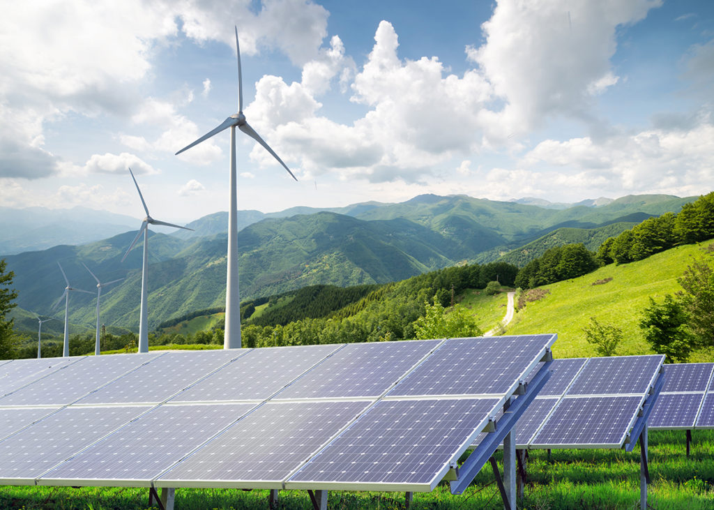 Solar panels and wind turbines