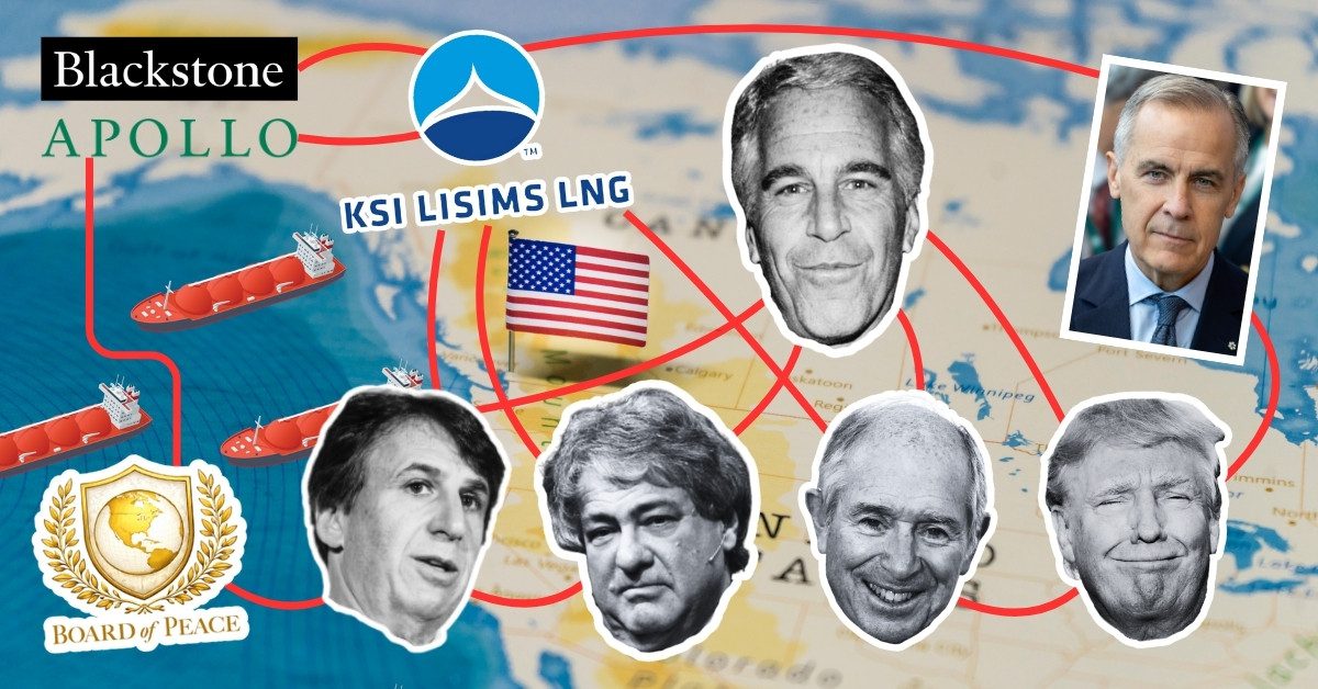 Billionaire faces on top of a map of LNG investments map